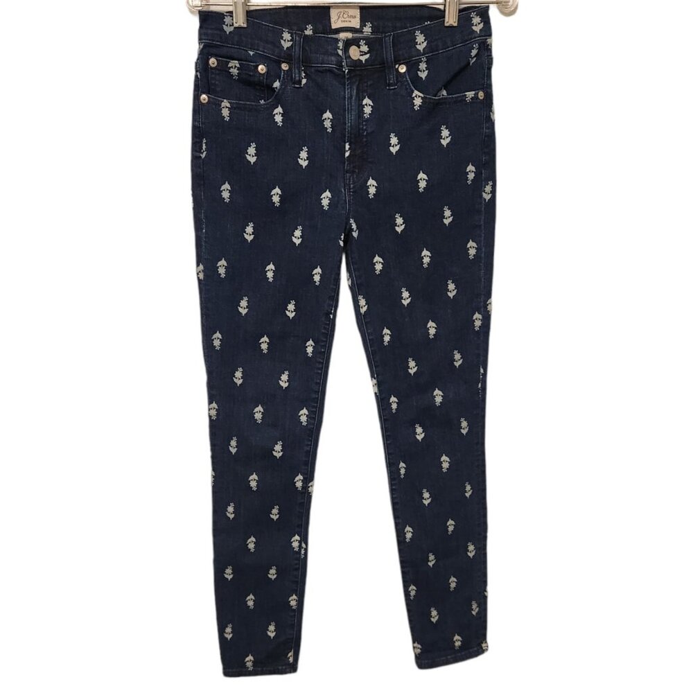 J Crew High-Rise Toothpick Jeans Womens Blue Floral Print 29W X 27L EUC